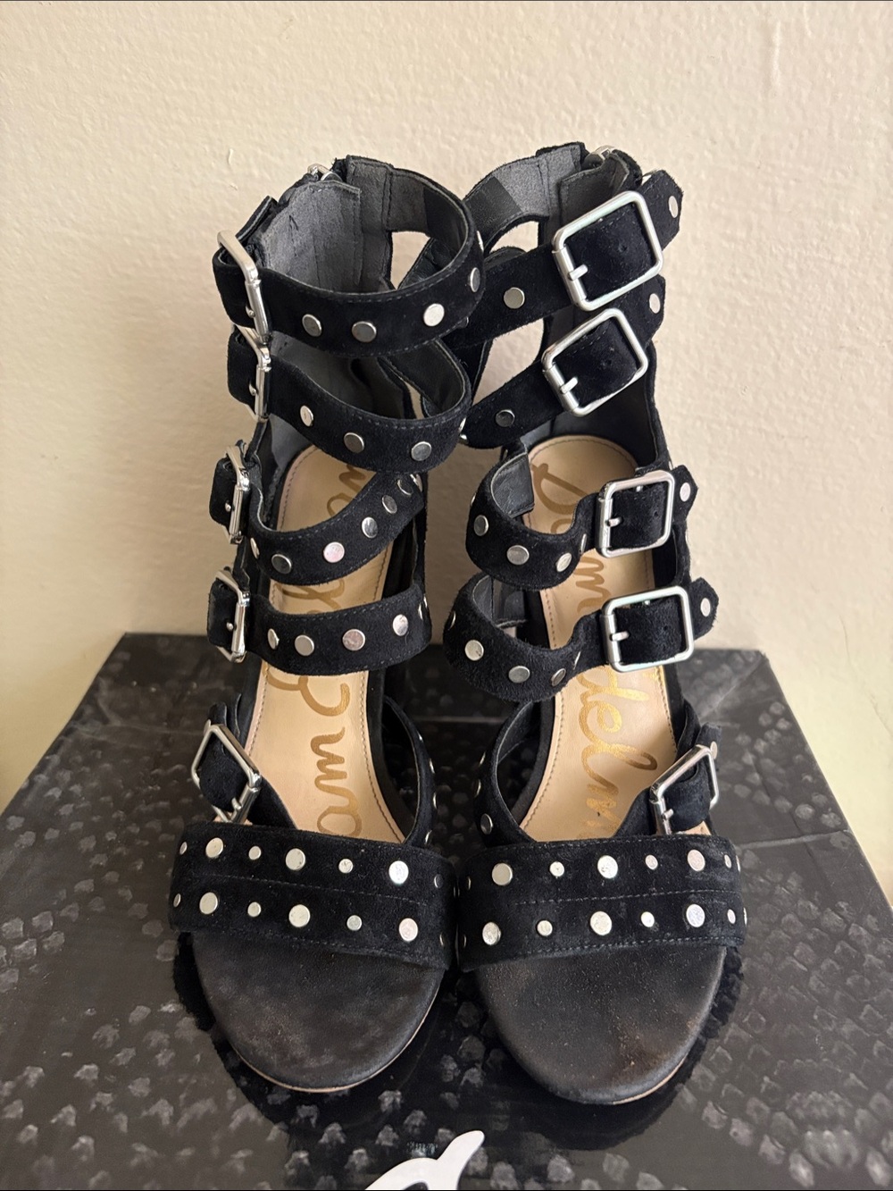 Sam Edelman Black Suede Strappy High-Heel Sandals